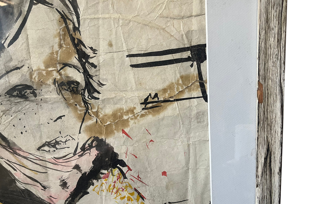 20th Century French Modernist of a woman with red wine watercolour and ink painting on paper signed by the artist Laurent Betremieux