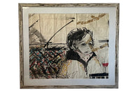 20th Century French Modernist of a woman with red wine watercolour and ink painting on paper signed by the artist Laurent Betremieux