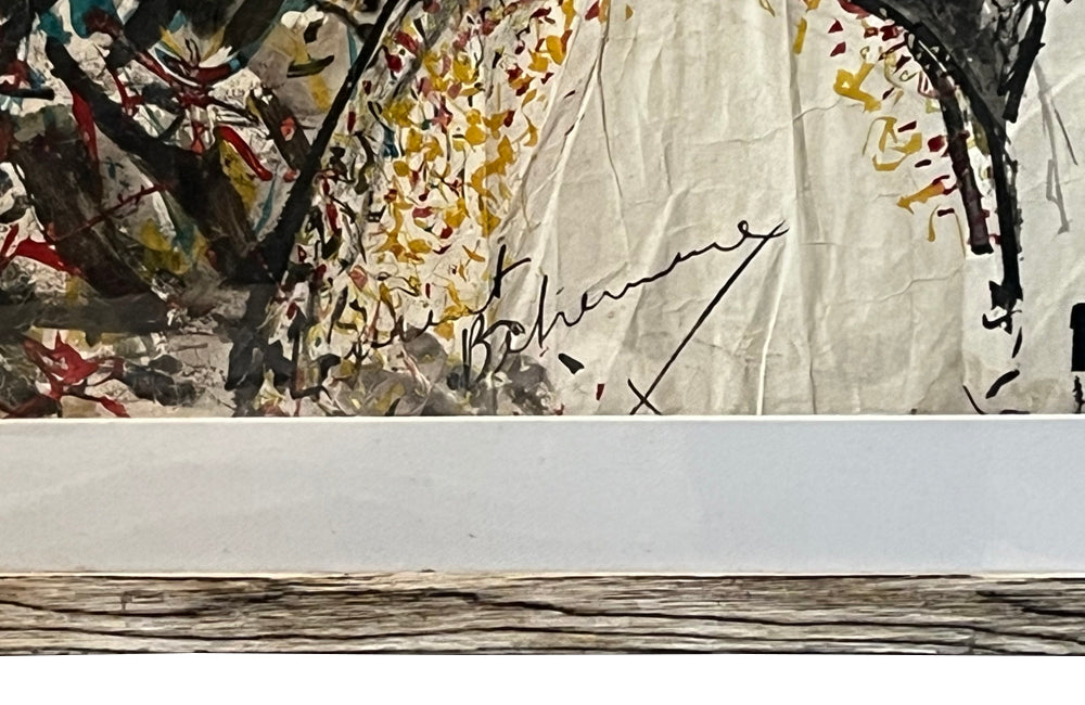 20th Century French Modernist of a woman with red wine watercolour and ink painting on paper signed by the artist Laurent Betremieux