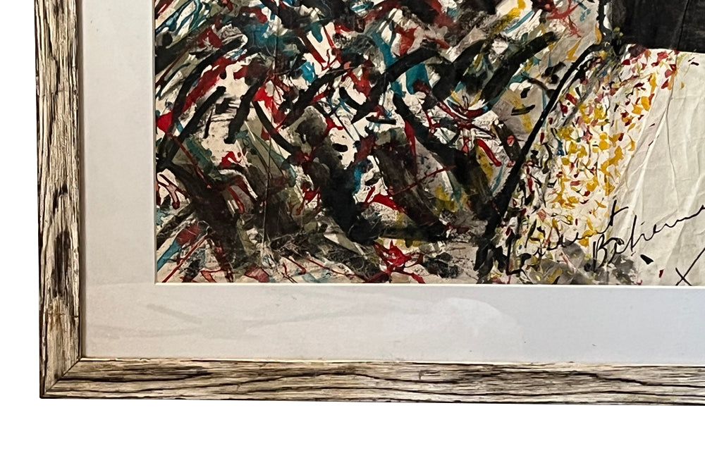 20th Century French Modernist of a woman with red wine watercolour and ink painting on paper signed by the artist Laurent Betremieux