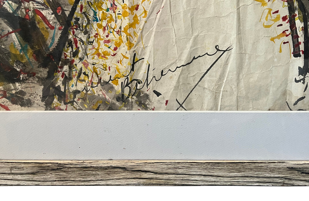 20th Century French Modernist of a woman with red wine watercolour and ink painting on paper signed by the artist Laurent Betremieux