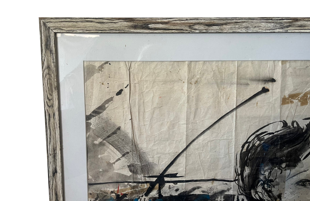 20th Century French Modernist of a woman with red wine watercolour and ink painting on paper signed by the artist Laurent Betremieux