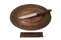 19th Century beautiful oval carved bread board with matching carved knife - French Antiques