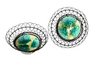 Pair of antique French majolica dishes in wirework baskets - French Antiques