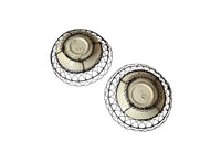 Pair of antique French majolica dishes in wirework baskets - French Antiques