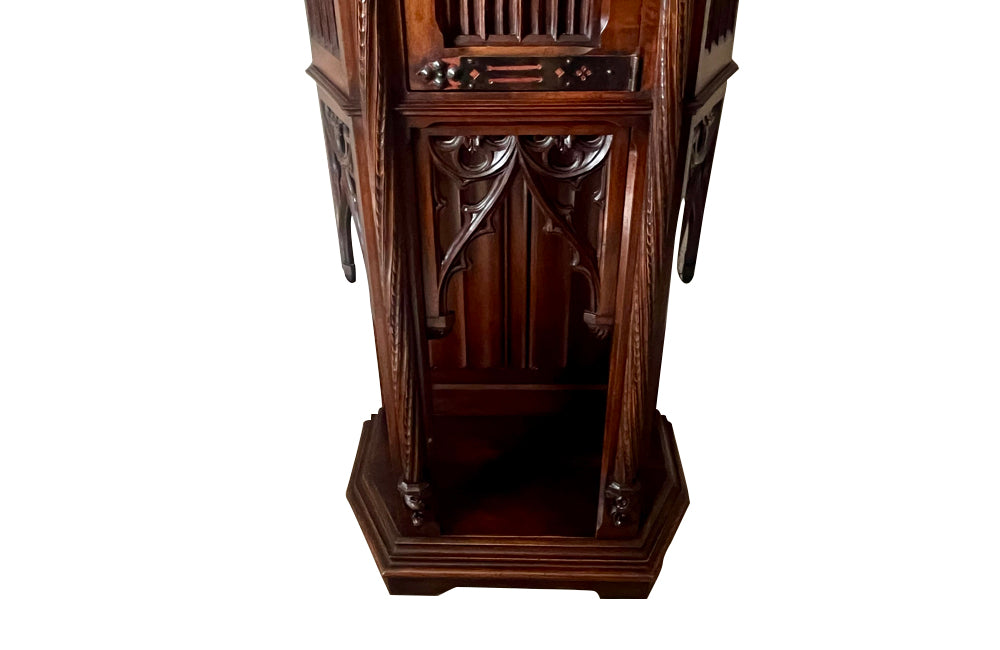 Antique credenza or hall cupboard in walnut in the Neo-Gothic style. French. Signed A. Bastet, Lyon. French antique furniture