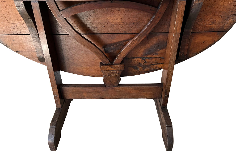 Charming19th century French fruitwood vendange table with lyre base .