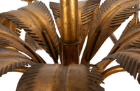 Large mid 20th century gilt metal chandelier with palm fronds surrounding a central ringed stem in the manner of Maison Jansen - Mid Century Lighting