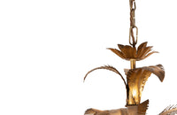 Large mid 20th century gilt metal chandelier with palm fronds surrounding a central ringed stem in the manner of Maison Jansen - Mid Century Lighting