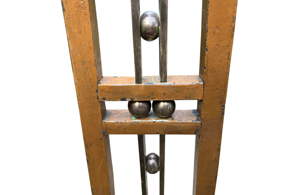 Fabulous, early Art Deco large iron clothes rail with decorative brass bars, ball and knobs, two chrome rails and ttributed to the renown designer Josef Hoffmann.