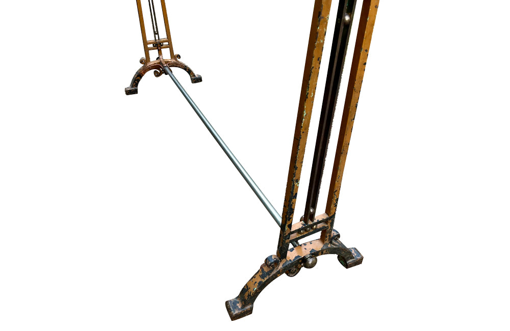 Fabulous, early Art Deco large iron clothes rail with decorative brass bars, ball and knobs, two chrome rails and ttributed to the renown designer Josef Hoffmann.