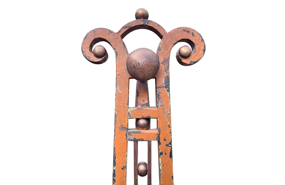Fabulous, early Art Deco large iron clothes rail with decorative brass bars, ball and knobs, two chrome rails and ttributed to the renown designer Josef Hoffmann.
