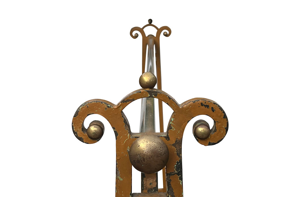 Fabulous, early Art Deco large iron clothes rail with decorative brass bars, ball and knobs, two chrome rails and ttributed to the renown designer Josef Hoffmann.