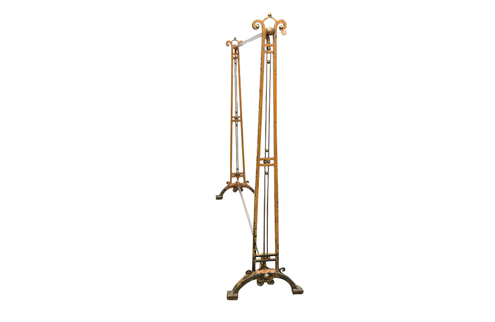 Fabulous, early Art Deco large iron clothes rail with decorative brass bars, ball and knobs, two chrome rails and ttributed to the renown designer Josef Hoffmann.