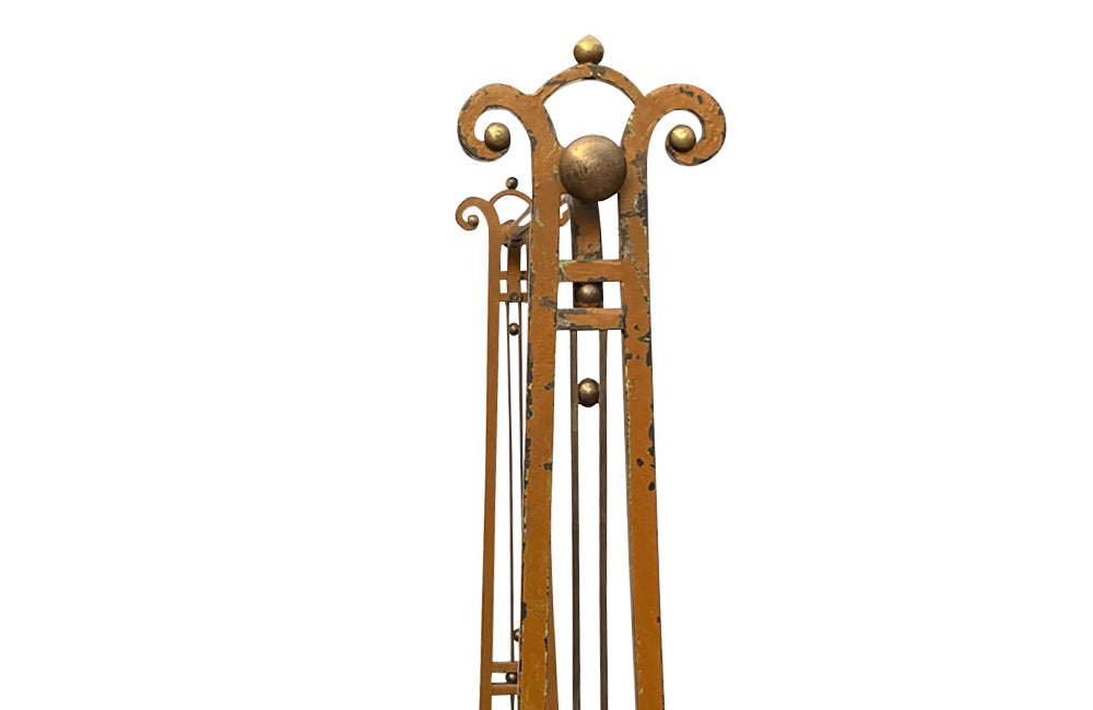 Fabulous, early Art Deco large iron clothes rail with decorative brass bars, ball and knobs, two chrome rails and ttributed to the renown designer Josef Hoffmann.