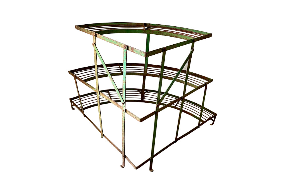 Vintage, painted, iron, corner plant stand with three tiers