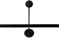 Long French iron coat & hat rack with 4 double flower hooks.