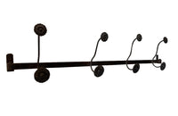 Long French iron coat & hat rack with 4 double flower hooks.