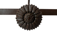 Long French iron coat & hat rack with 4 double flower hooks.