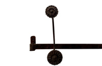Long French iron coat & hat rack with 4 double flower hooks.