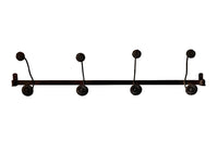 Long French iron coat & hat rack with 4 double flower hooks.
