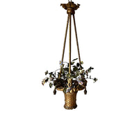 Beautiful, Italian Neo-Classical Revival gilt wood chandelier in the form of a hanging basket of flowers.