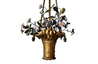Beautiful, Italian Neo-Classical Revival gilt wood chandelier in the form of a hanging basket of flowers.