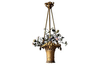 Beautiful, Italian Neo-Classical Revival gilt wood chandelier in the form of a hanging basket of flowers.