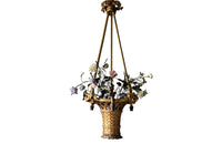 Beautiful, Italian Neo-Classical Revival gilt wood chandelier in the form of a hanging basket of flowers.