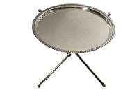 Mid century cocktail tray silverplate Italian with folding metal tripod stand. Mid Century Side Tables