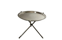 Mid century cocktail tray silverplate Italian with folding metal tripod stand. Mid Century Side Tables
