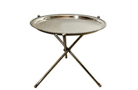 Mid century cocktail tray silverplate Italian with folding metal tripod stand. Mid Century Side Tables