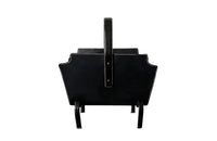 20th century stitched black leather with brass studs magazine holder by Jacques Adnet.