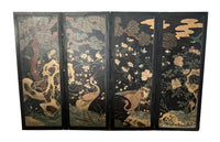 JAPANESE INK PAINTED FOUR PANEL FOLDING SCREEN