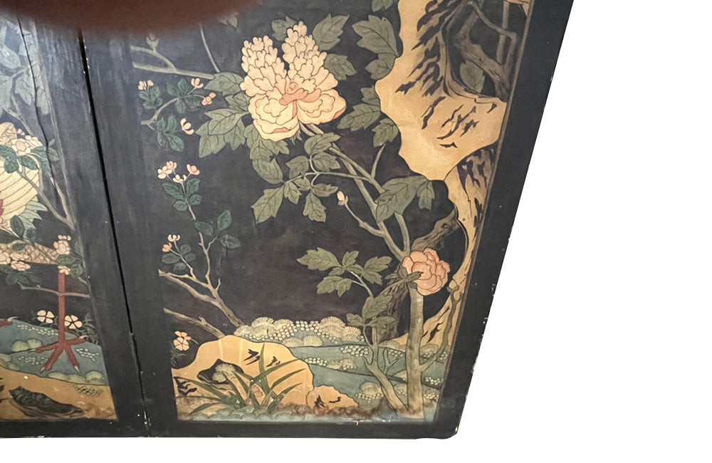 JAPANESE INK PAINTED FOUR PANEL FOLDING SCREEN