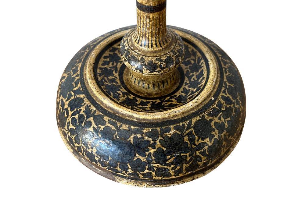 Pretty Kashmiri lamp base with original hand painted decoration throughout. Converted from a candlestick. India, circa 1930.