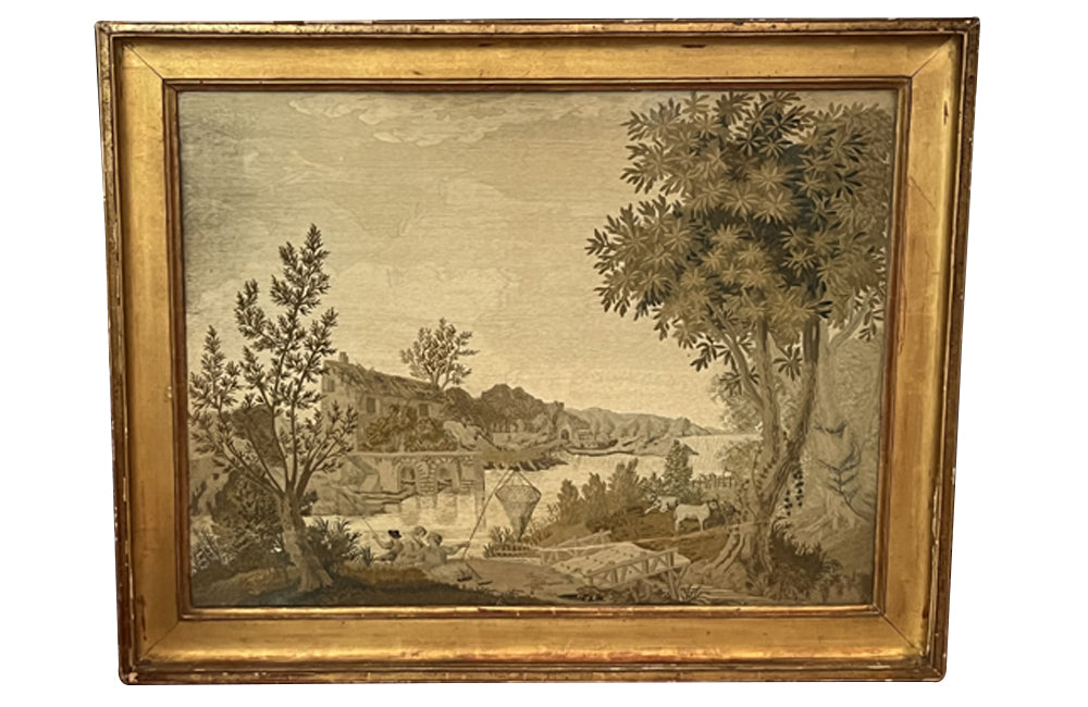 Large early 19th Century French silkwork in its original glazed gilded frame - French Antiques