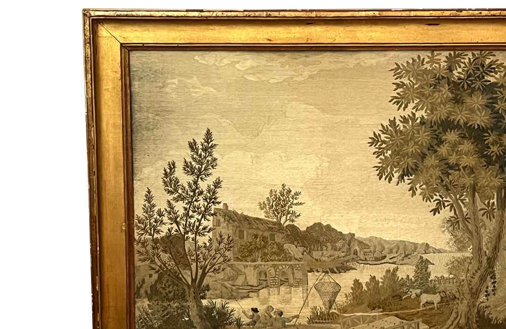 Large early 19th Century French silkwork in its original glazed gilded frame - French Antiques