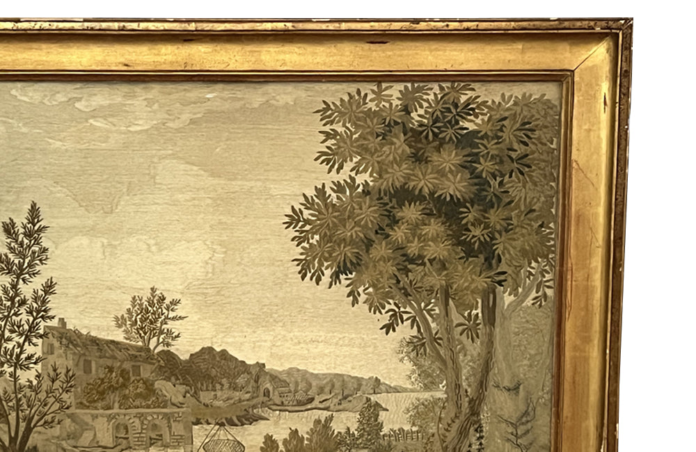 Large early 19th Century French silkwork in its original glazed gilded frame - French Antiques