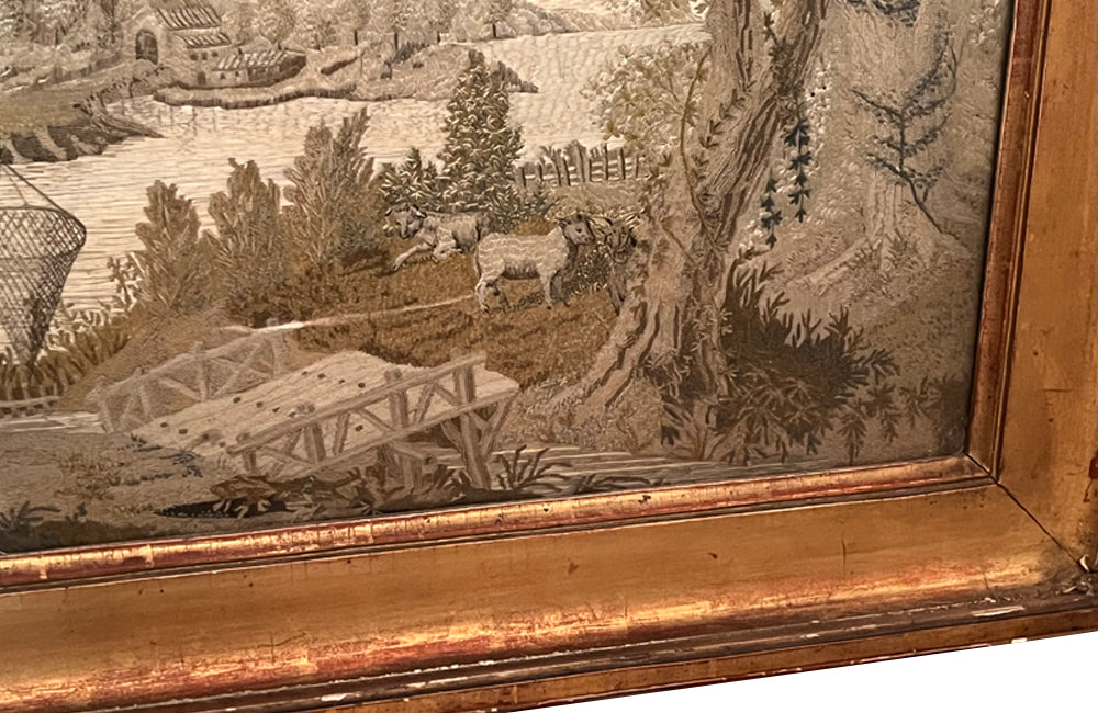 Large early 19th Century French silkwork in its original glazed gilded frame - French Antiques