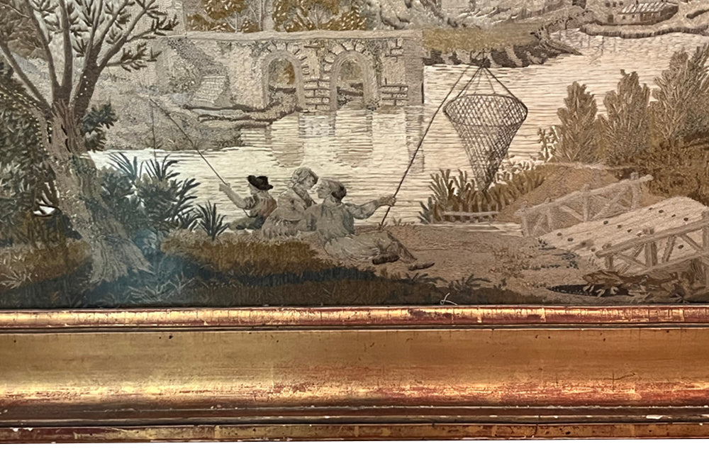 Large early 19th Century French silkwork in its original glazed gilded frame - French Antiques