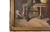 Large 19th Century French oil on canvas painting in gilt frame depicting a harming painting of a jolly gentleman enjoying a glass of beer or cider in a country inn