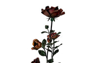 Fabulous vintage polychrome metal standard lamp in the form of a large bouquet of roses and foliage in a scalloped bowl terminating in recurved tripod feet., Mid 20th Century