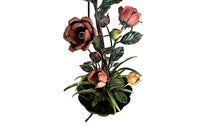 Fabulous vintage polychrome metal standard lamp in the form of a large bouquet of roses and foliage in a scalloped bowl terminating in recurved tripod feet., Mid 20th Century
