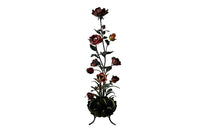 Fabulous vintage polychrome metal standard lamp in the form of a large bouquet of roses and foliage in a scalloped bowl terminating in recurved tripod feet., Mid 20th Century