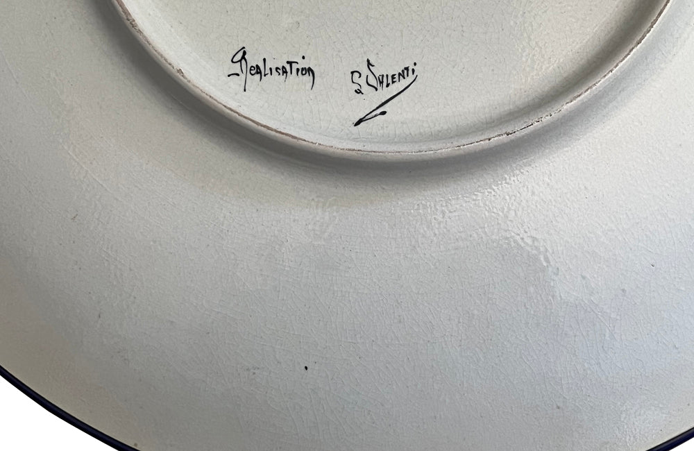 Large 20th Century French hand-painted ceramic platter by L.Valenti.