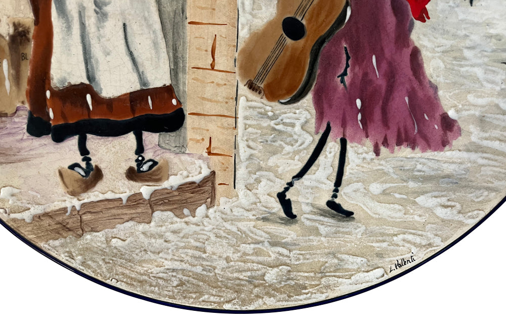 Large 20th Century French hand-painted ceramic platter by L.Valenti.