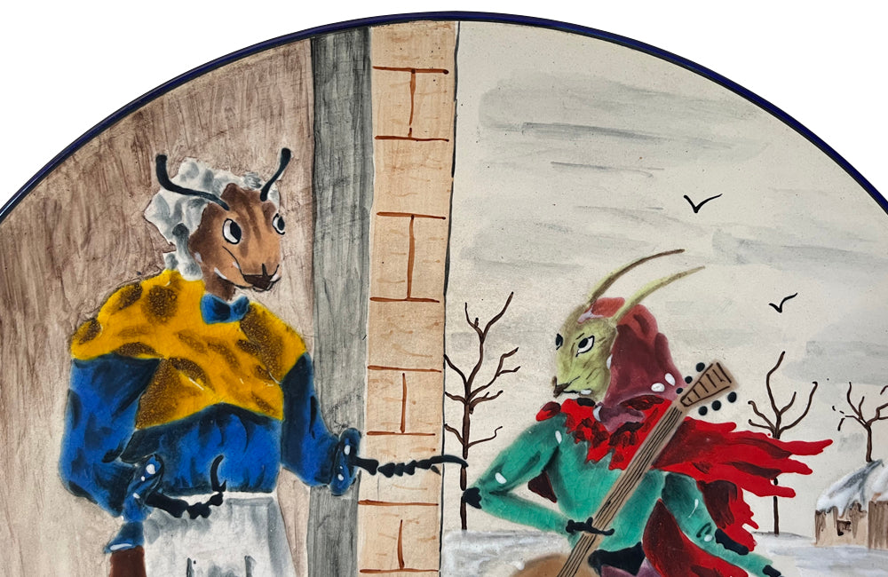 Large 20th Century French hand-painted ceramic platter by L.Valenti.