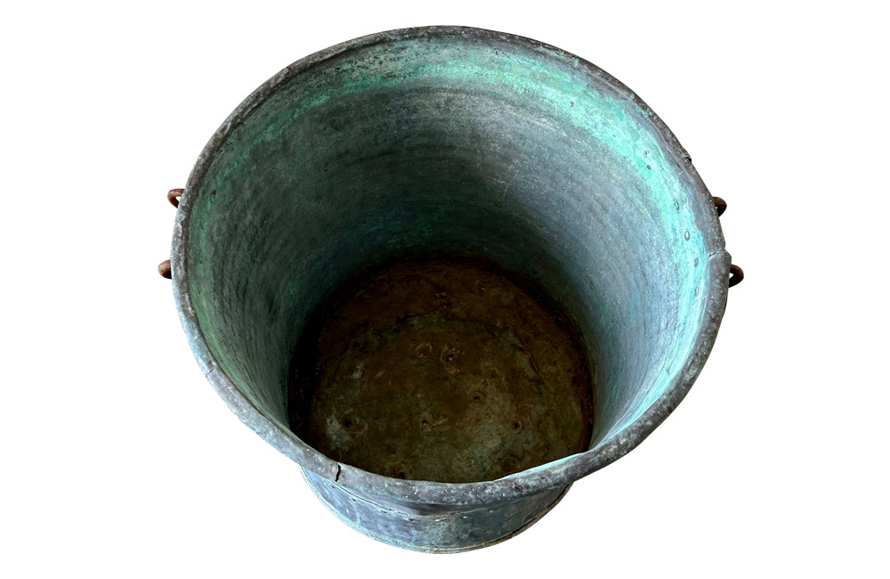 Large French riveted copper vat with wrought iron side handles. AD & PS Antiques