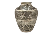 Beautiful mid century crystal vase with silver overlay by the renown French glass makers Saint Graal.